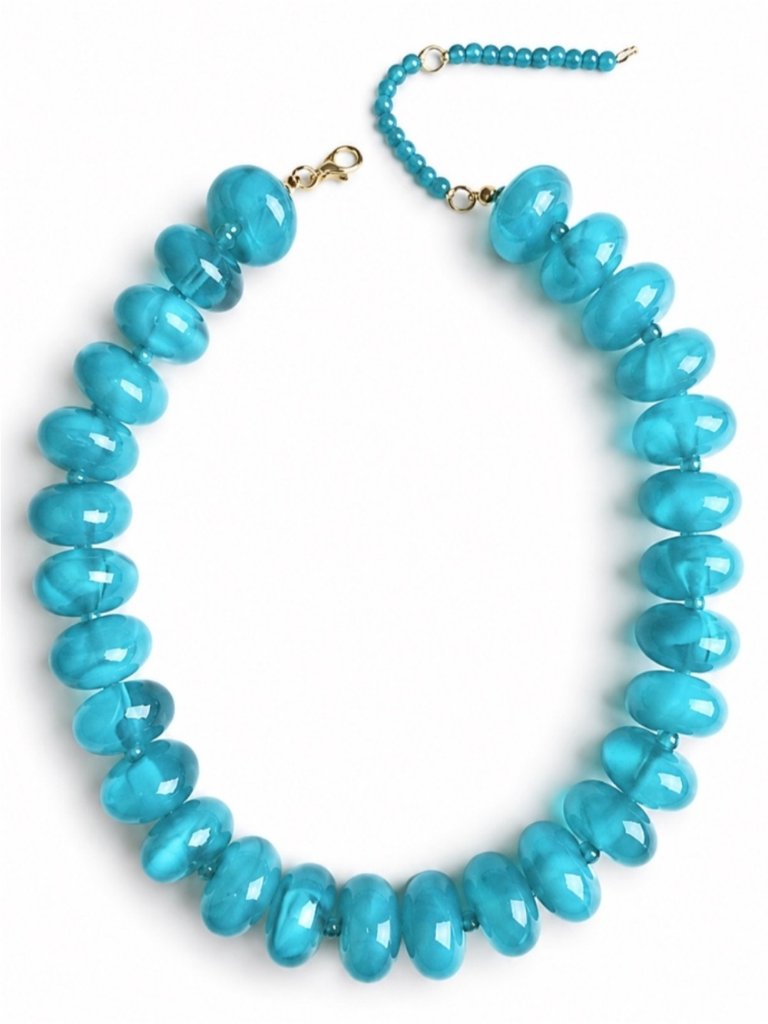 New! Chunky Blue Turquoise Beaded Statement Dopamine Necklace Nwot